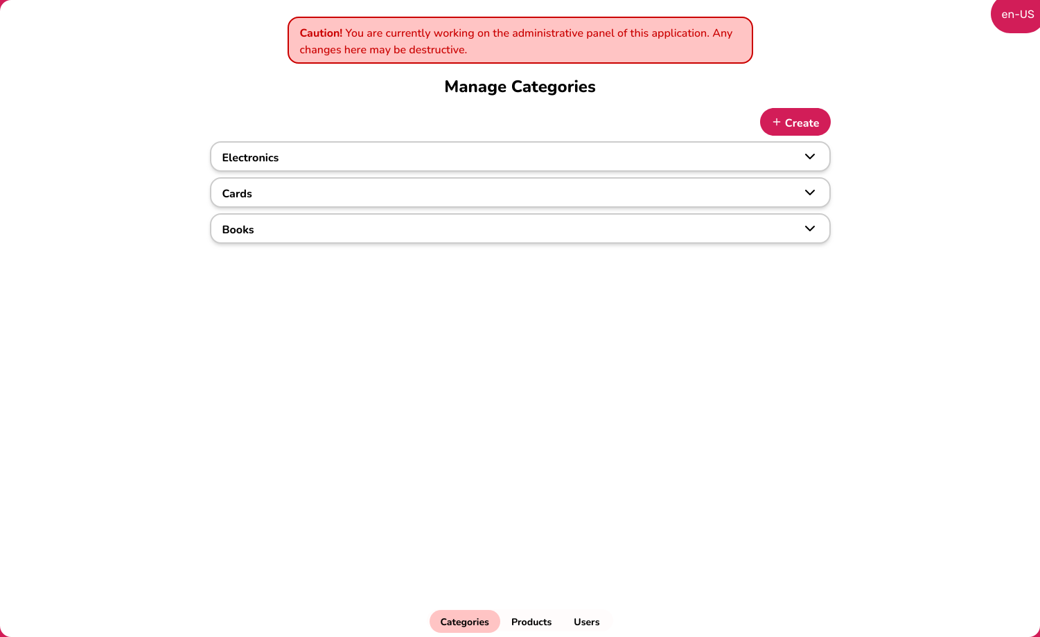 Manage Categories Screen